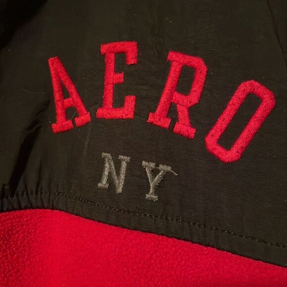 Aeropostale red fleece jacket with black trim size M/M, waterproof shoulders EUC - Picture 2 of 11